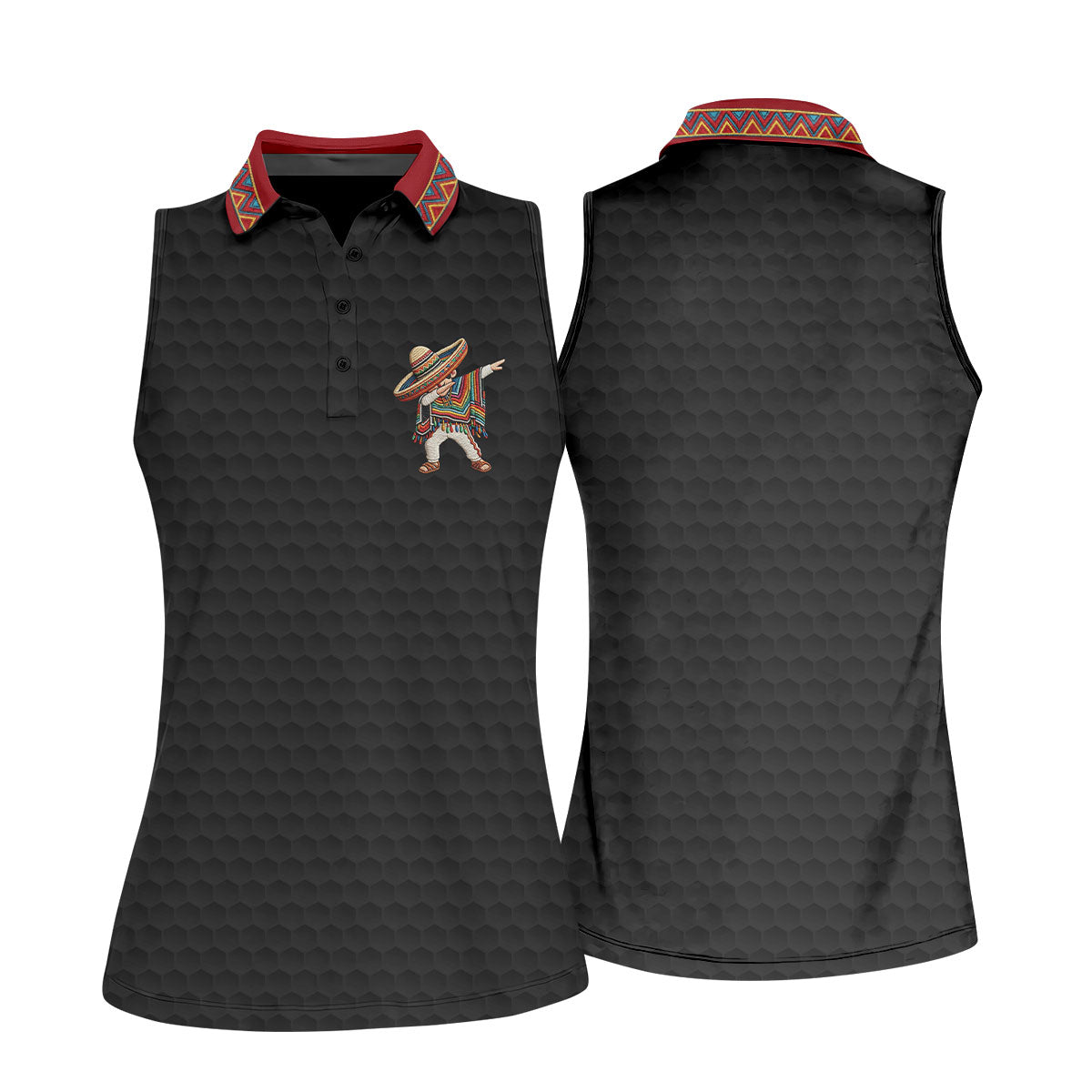 Cinco De Mayo Celebration Golf Ball Pattern Black Golf Shirt, Golf Shirt For Women