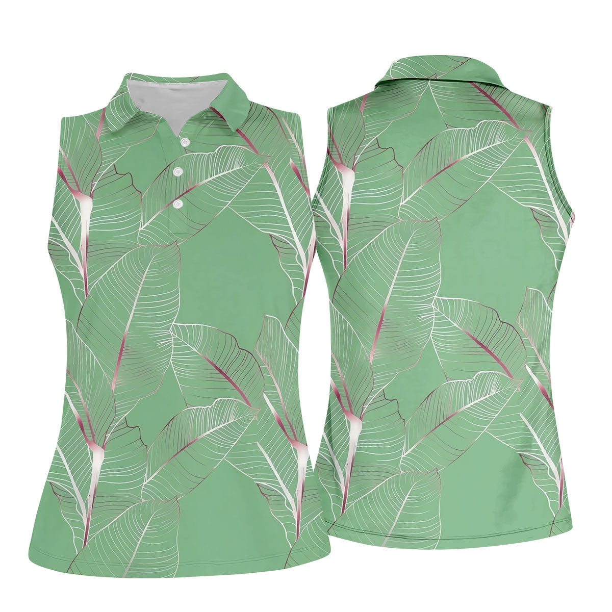 Tropical Leaves Green Golf Shirt, Summer Hawaiian Golf Shirt, Golf Shirt For Women