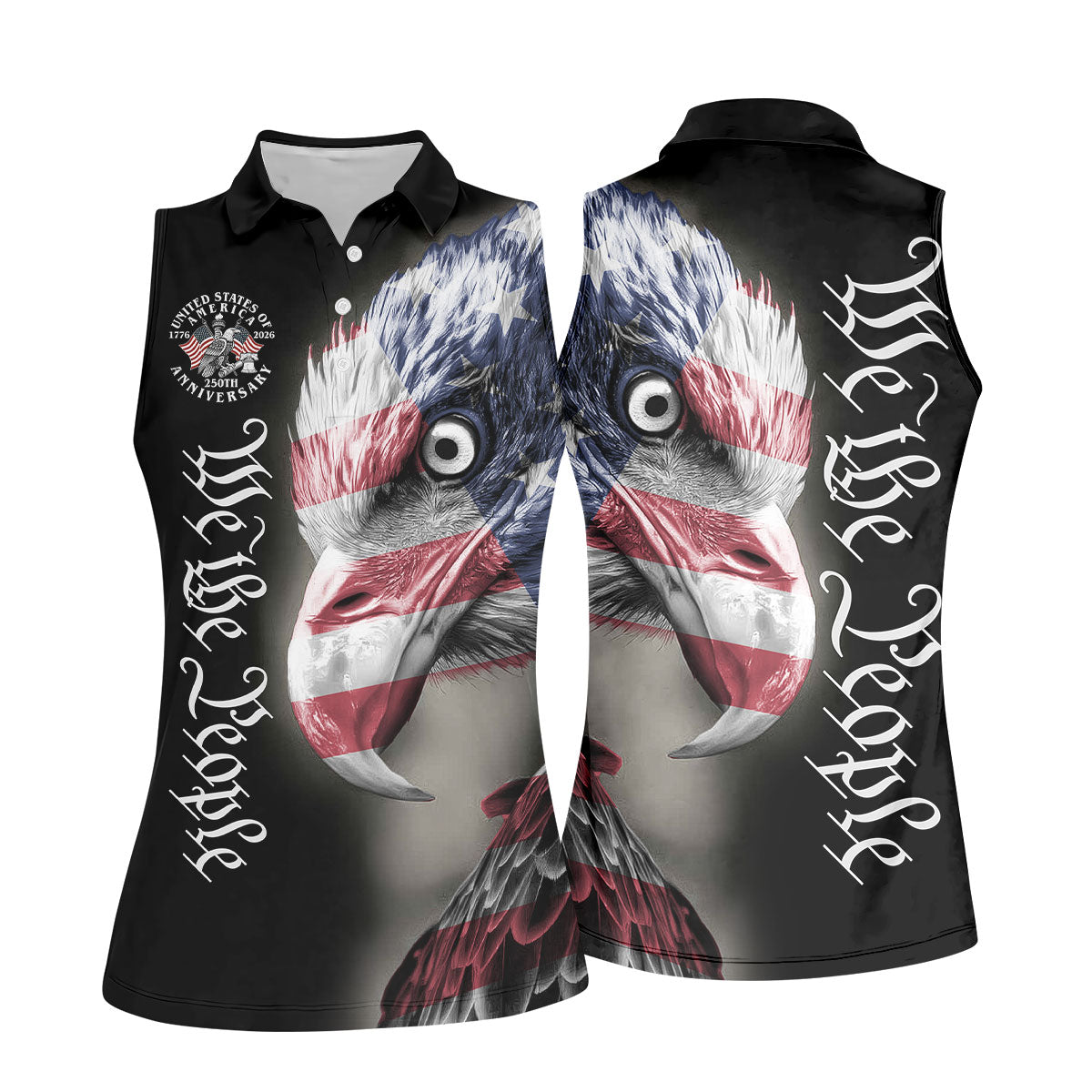 We The People Patriotic Bald Eagle American Flag Golf Shirt, 4th Of July Golf Shirt For Women