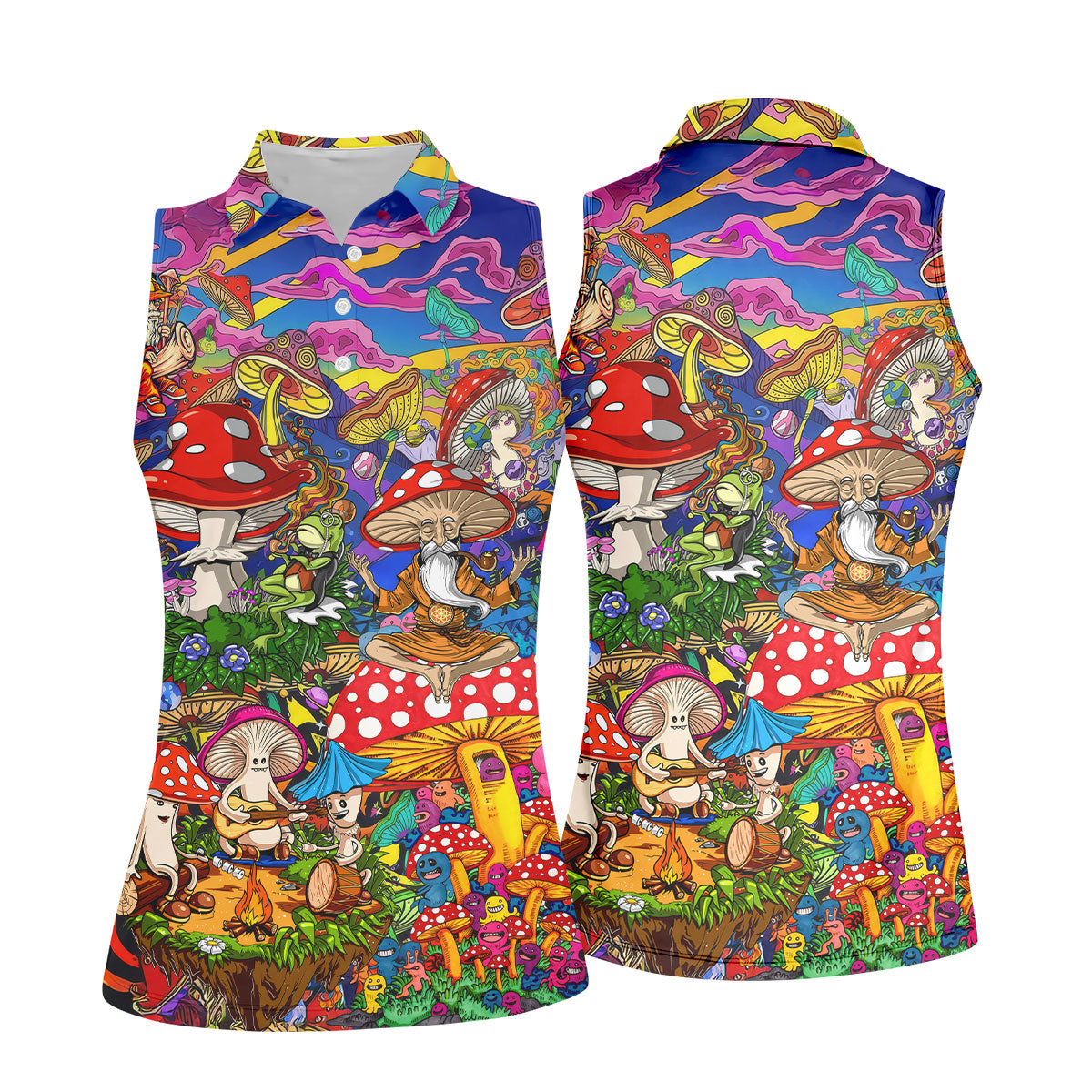 Psychedelic Mushroom Forest Fantasy Golf Polo, Women's Golf Polo, Printed Golf Shirt