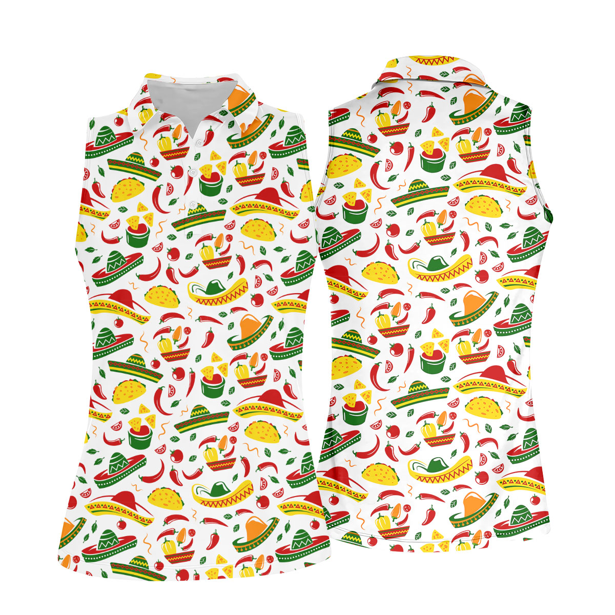 Mexican Fiesta Seamless Pattern Ladies Golf Tops, Cinco De Mayo Celebration Golf Shirt For Women