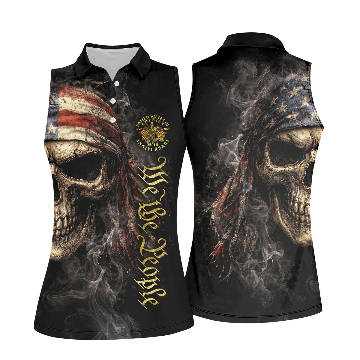 USA 250th Anniversary We The People Patriotic Skull Golf Shirt, 4th Of July Golf Shirt For Women