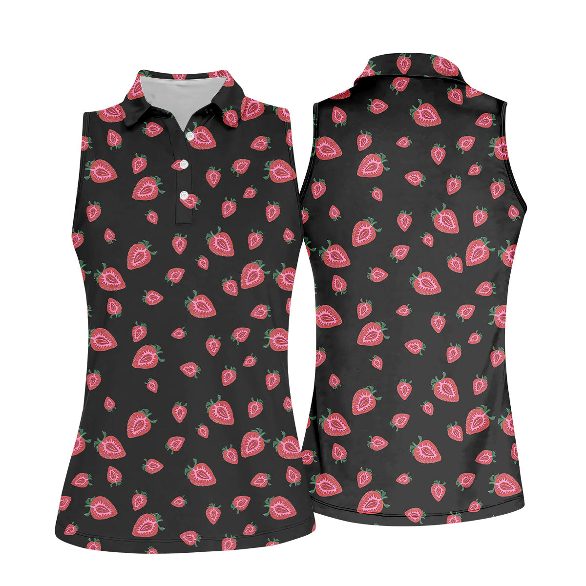 Strawberry Slice Black Golf Shirt, Golf Polo For Women, Women's Golf Shirt, Hawaiian Golf Shirt