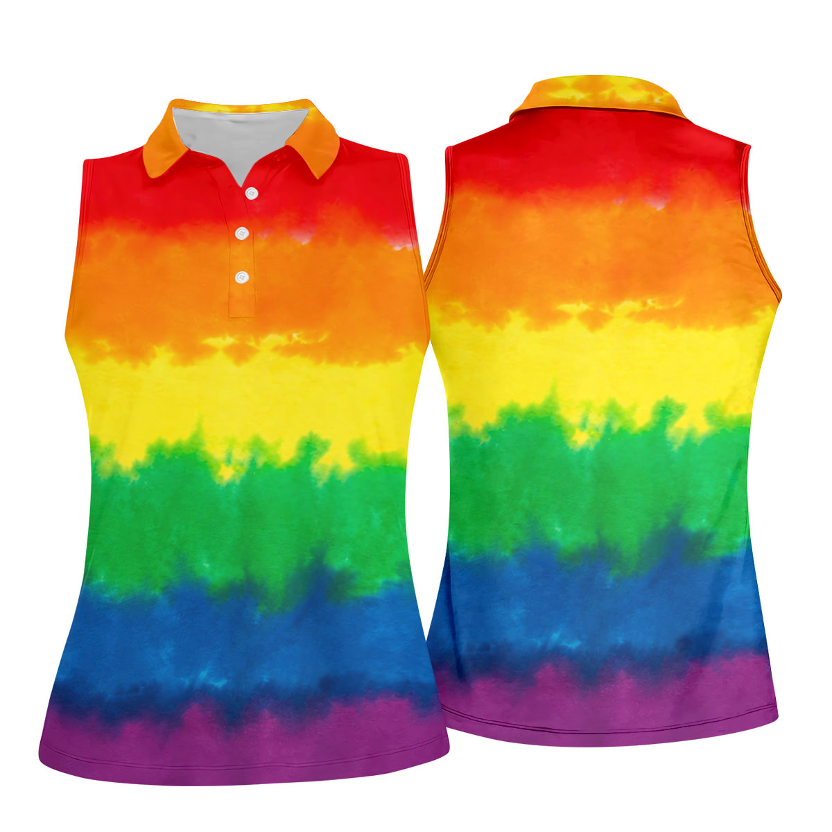 LGBT Rainbow Pride Month Celebrate Tie-Dye Print Ladies Golf Tops, Pride Colors Golf Shirt For Women