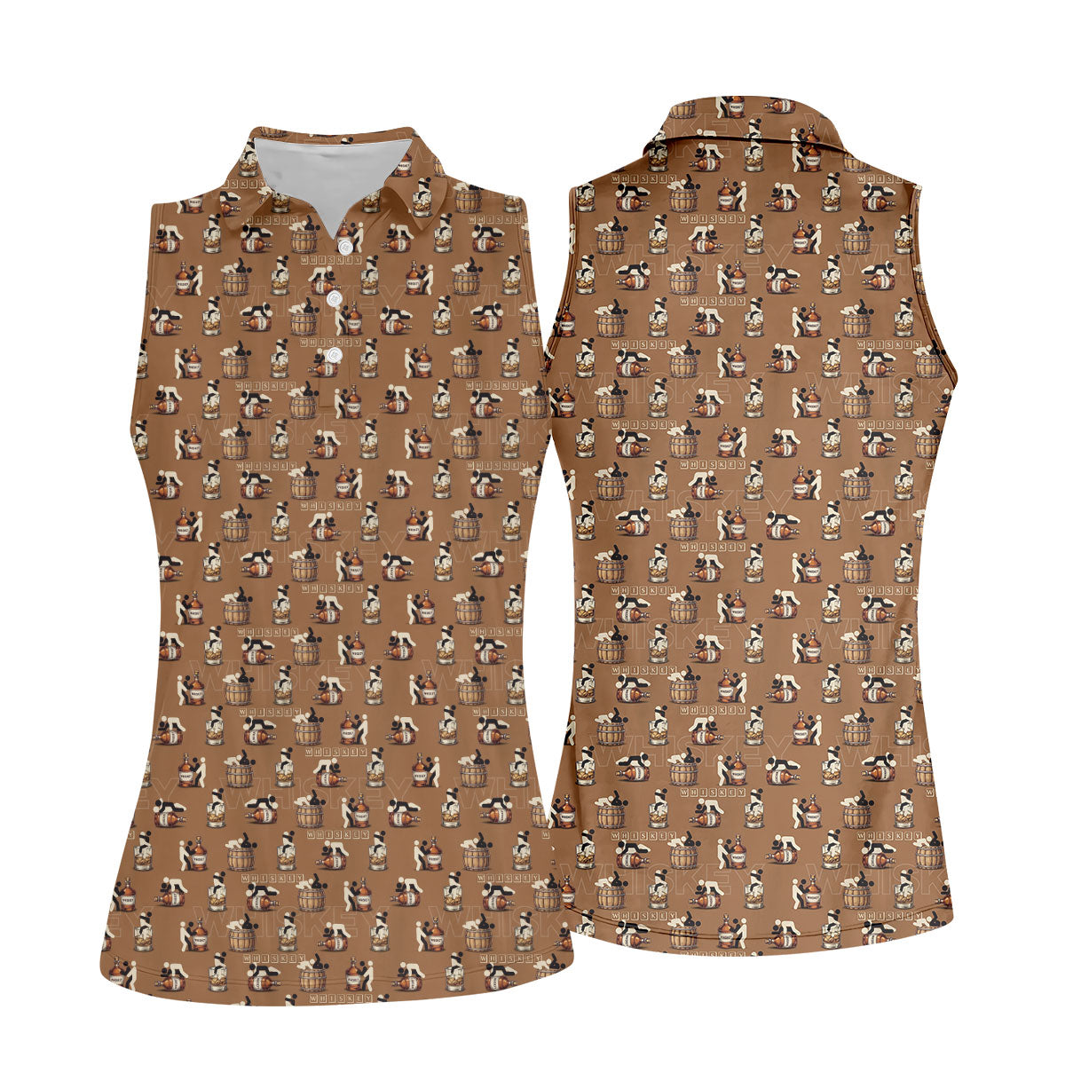 Brown Funny Whiskey Pattern Golf Polo Shirt, Ladies Golf Tops, Women's Golf Polo
