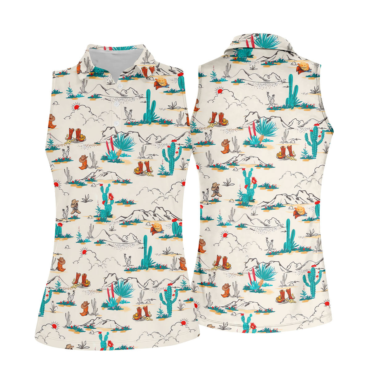 Western Desert Cowboy Boots Pattern Golf Shirt, Women’s Golf Polo, Ladies Golf Tops