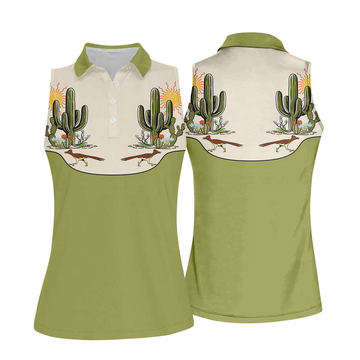 Desert Cactus Roadrunner Golf Polo Shirt, Ladies Golf Tops, Women's Golf Apparel