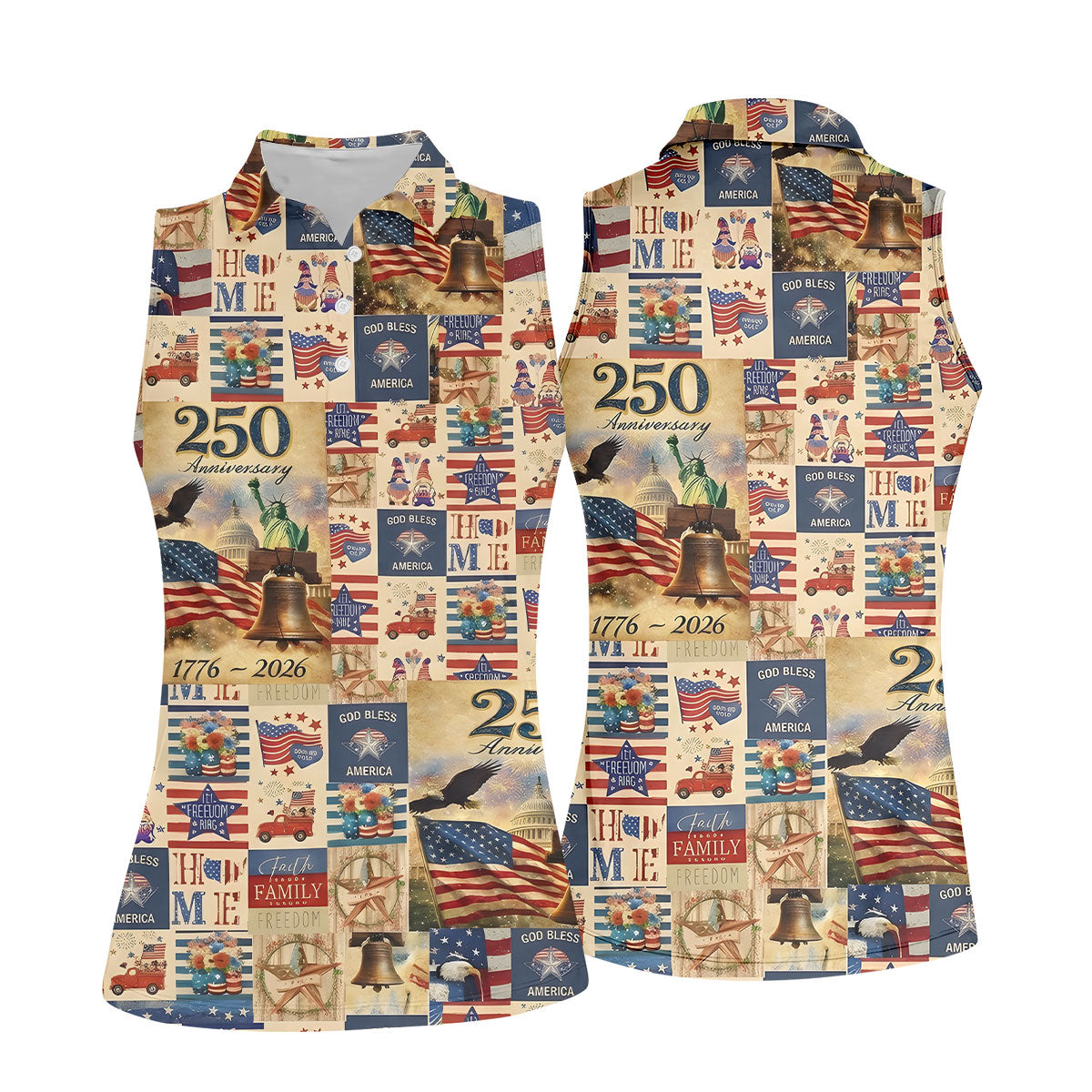 God Bless America Celebrating 250 Retro Golf Shirt, Patriotic 4th Of July Golf Shirt For Women