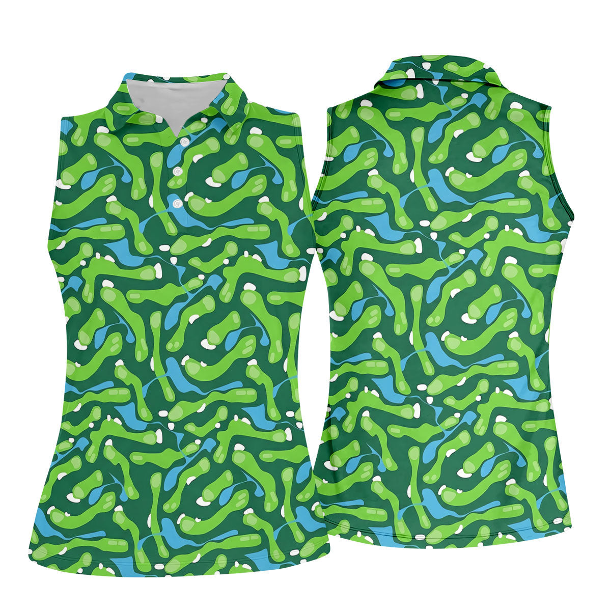 Golf Course Layout Golf Shirt, Fairway Water Hazard Pattern, Golf Shirt For Women