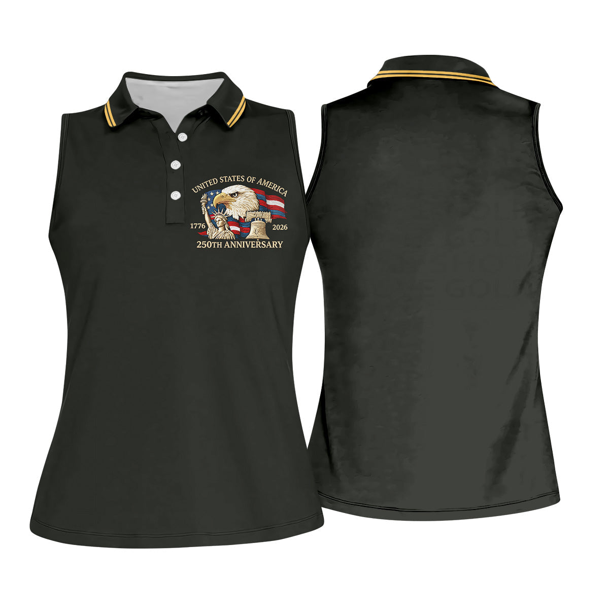 Bald Eagle American Flag 250 Years Black Golf Shirt, Patriotic 4th Of July Golf Shirt For Women