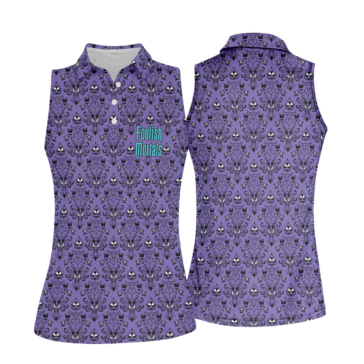 Foolish Mortals Haunted Pattern Golf Polo Shirt, Women's Halloween Shirt, Womens Golf Tops