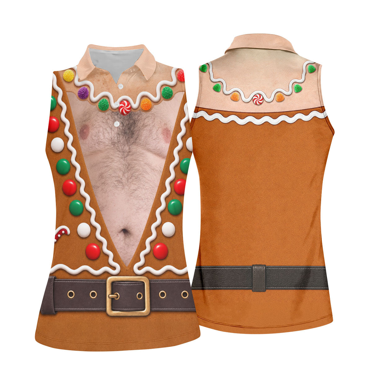 Funny Christmas Gingerbread Costume Polo Shirt, Ladies Golf Top, Women’s Golf Apparel