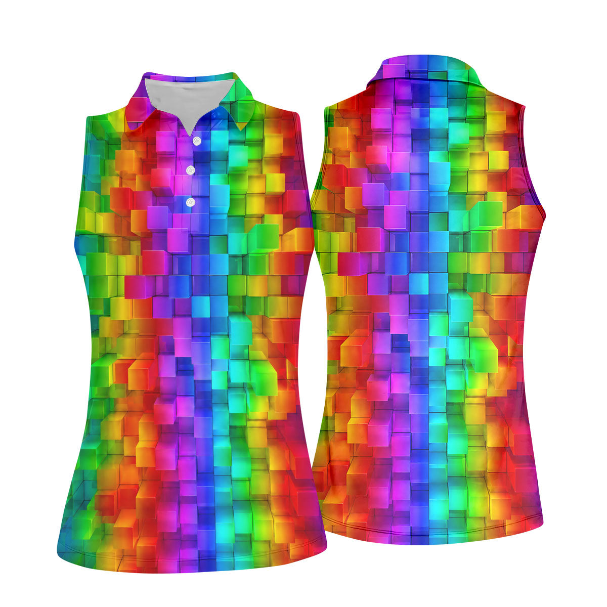 Rainbow Cube 3D Effect LGBT Support Ladies Golf Tops, Gay Pride Month Celebrate Golf Shirt For Women