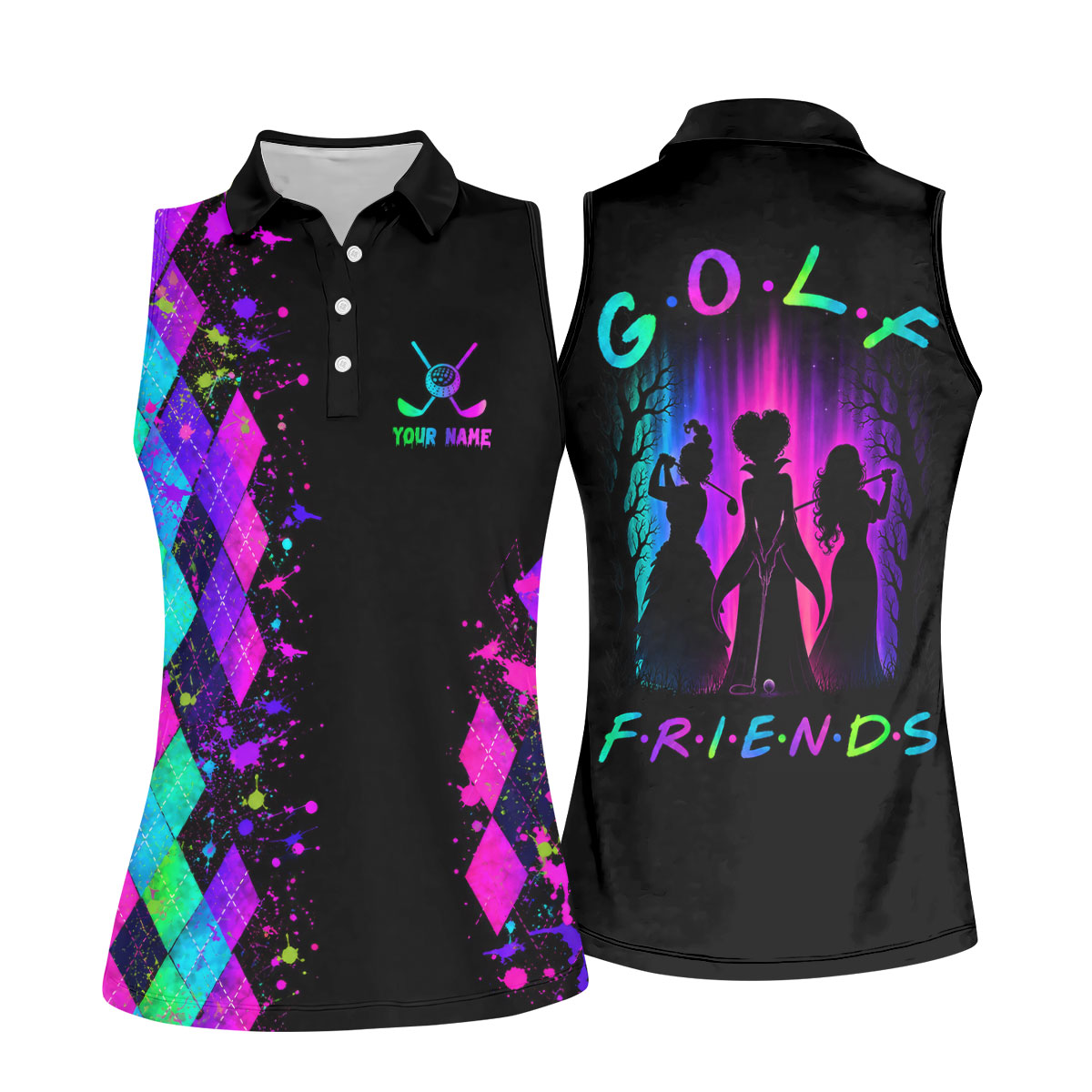 Custom Name Golf Friends Halloween Golf Polo Shirt, Horror Character, Golf Shirts For Women