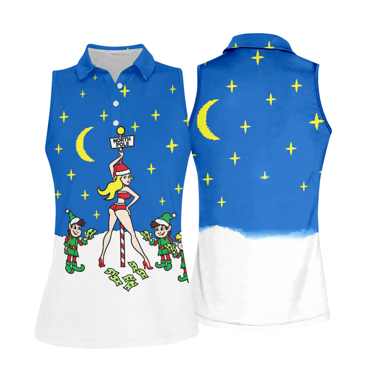 Funny North Pole Christmas Pin Up Polo Shirt, Women’s Golf Polo, Golf Tops For Women