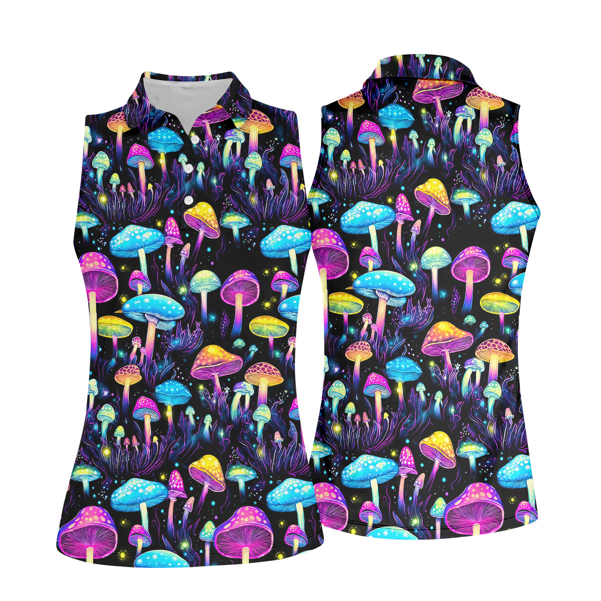 Colorful Neon Mushroom Fantasy Forest Golf Shirt, Women’s Golf Polo, Golf Tops For Women, Printed Golf Shirt