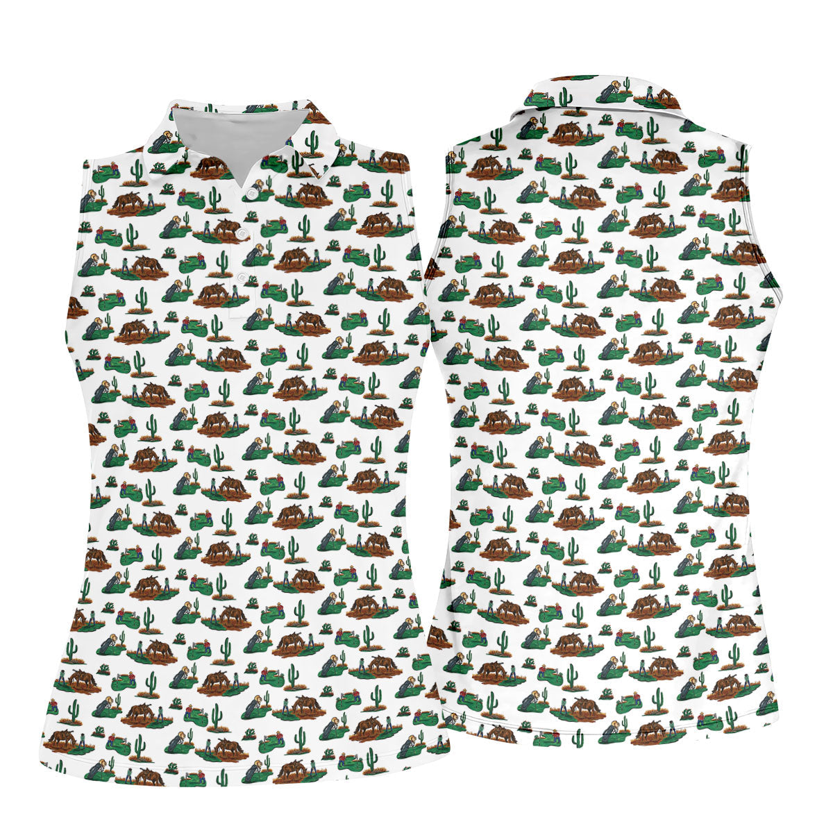 Western Golf Course Pattern Golf Polo Shirt, Ladies Golf Shirt, Women's Golf Apparel