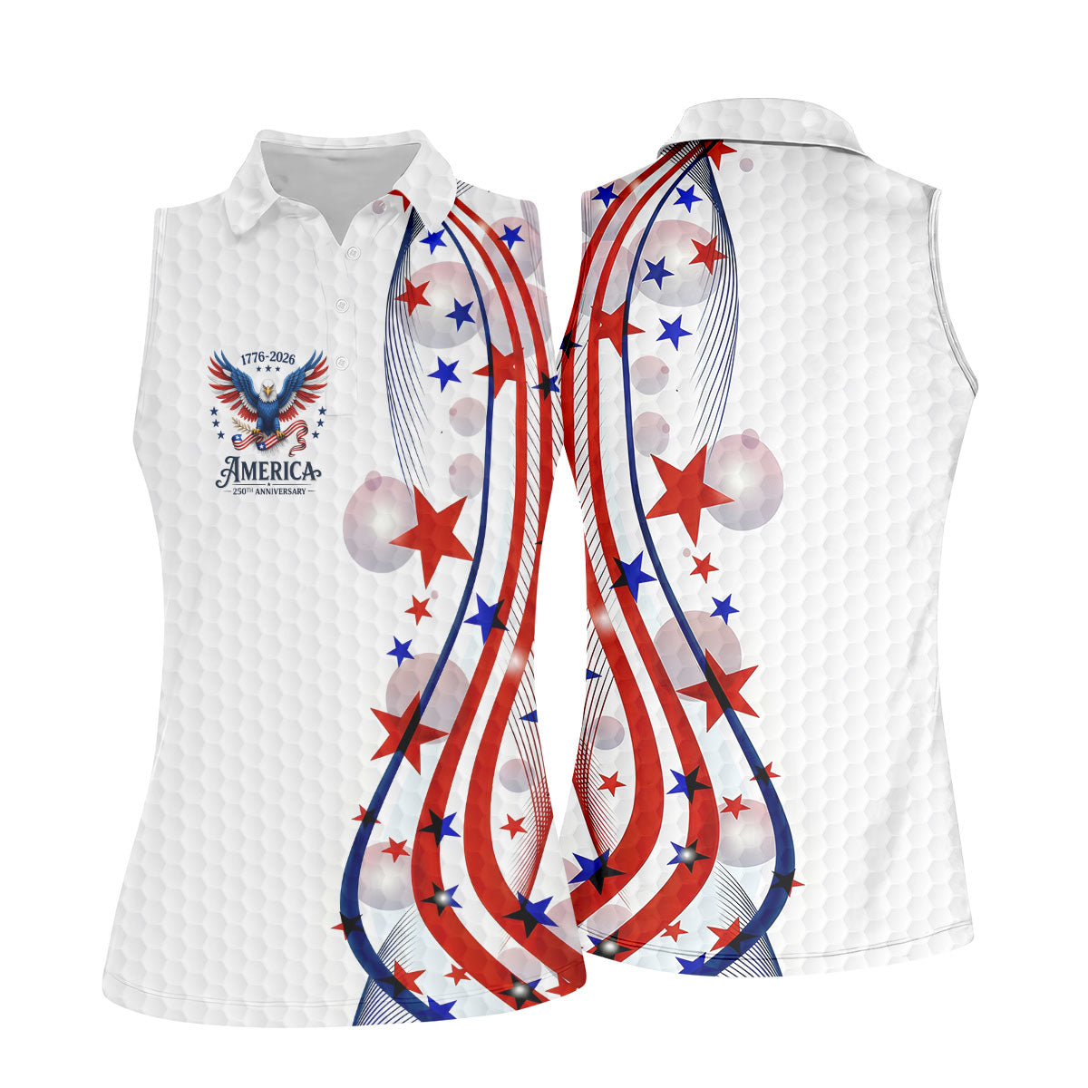 Red White Blue Wavy Stripes Bald Eagle Logo Patriotic 4th Of July Golf Shirt, 250 Years Golf Shirt For Women