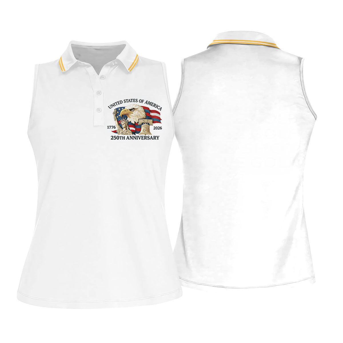 Bald Eagle American Flag 250 Years White Golf Shirt, Patriotic 4th Of July Golf Shirt For Women