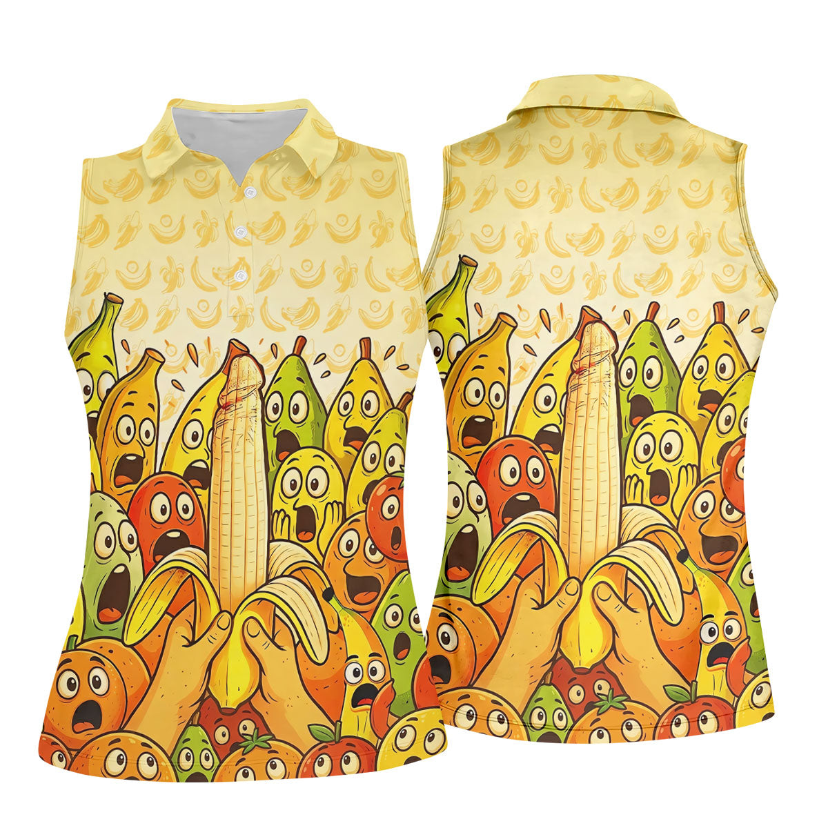 Funny Banana Fruit Cartoon Pattern Polo Shirt, Womens Golf Polo, Golf Shirts For Women