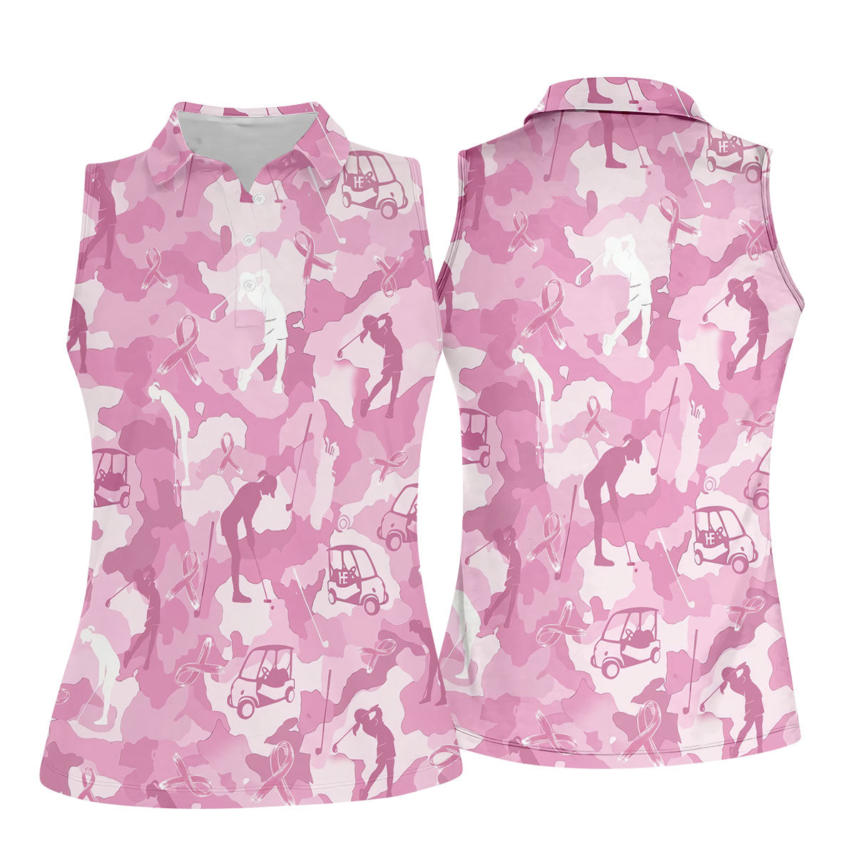 Pink Camo Golfer Breast Cancer Ribbon Polo Shirt, Ladies Golf Tops, Women’s Golf Polo