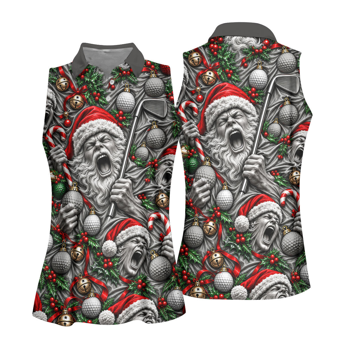 Screaming Santa Faces Christmas Golf Shirt, Ladies Golf Shirts, Golf Tops For Women