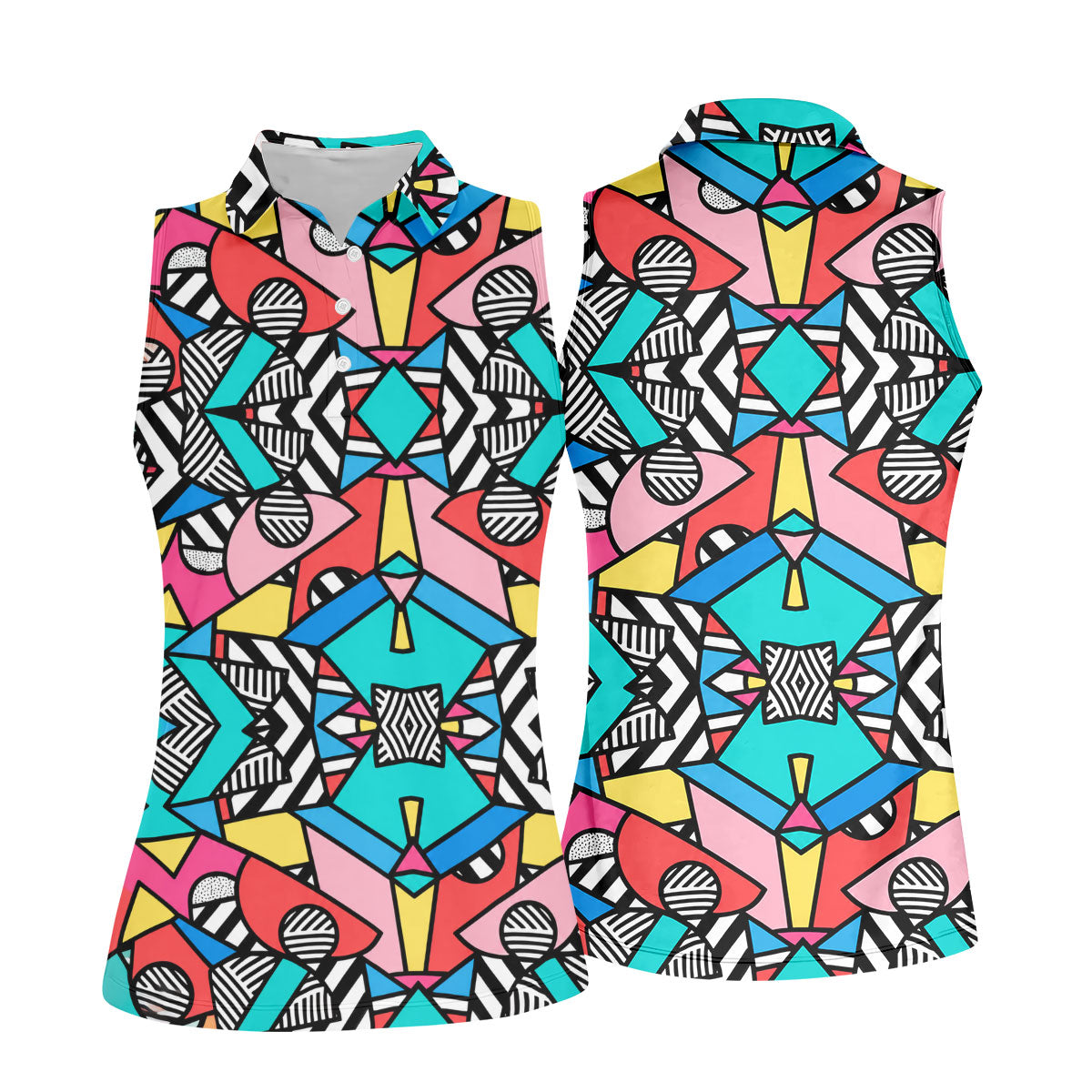 Abstract Geometric Pop Art Golf Polo Shirt, Women's Golf Tops, Women’s Golf Apparel