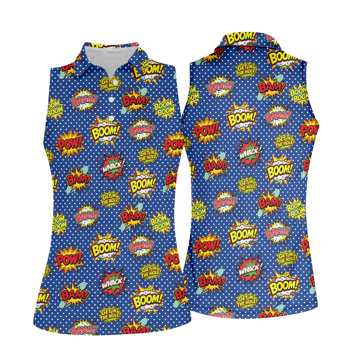 Funny Comic Pop Art Golf Shirt, Ladies Golf Shirts, Golf Tops For Women