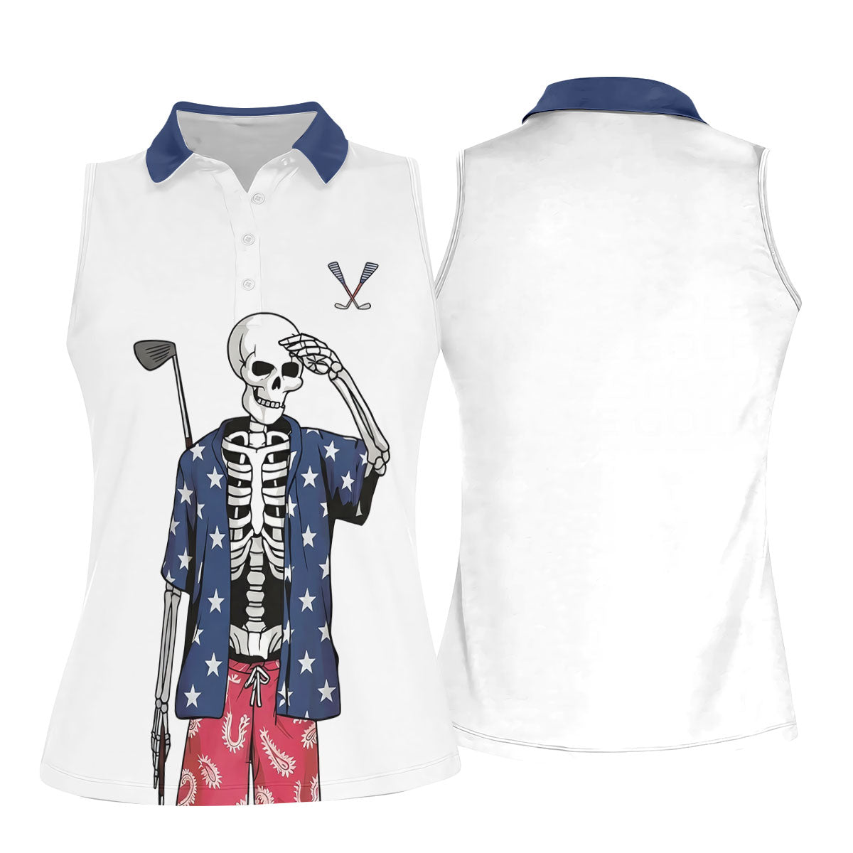 Skeleton Golf White Navy 4th Of July Patriotic Golf Shirt, 250 Years Golf Shirt For Women