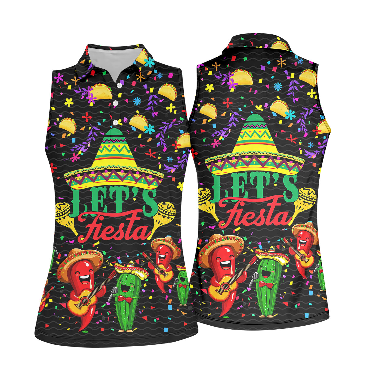Let's Fiesta Party Ladies Golf Tops, Cinco De Mayo Celebration Golf Shirt For Women