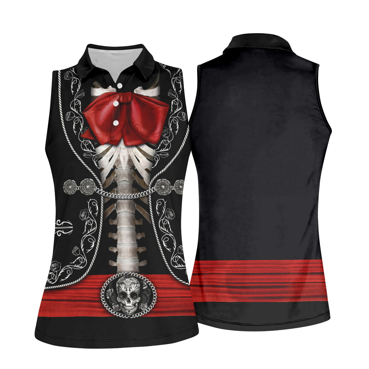 Mexican Fiesta Theme Red Costume Ladies Golf Tops, Cinco De Mayo Celebration Golf Shirt For Women