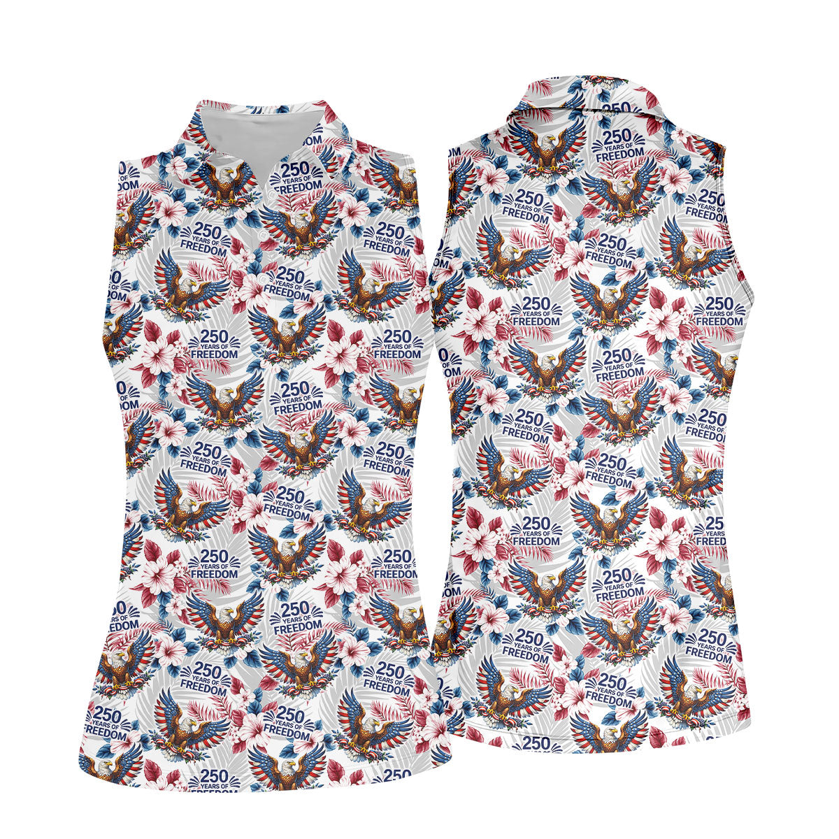 250 Years Of Freedom US Bald Eagle Tropical Theme Ladies Golf Shirts, Patriotic 4th Of July Golf Shirt For Women