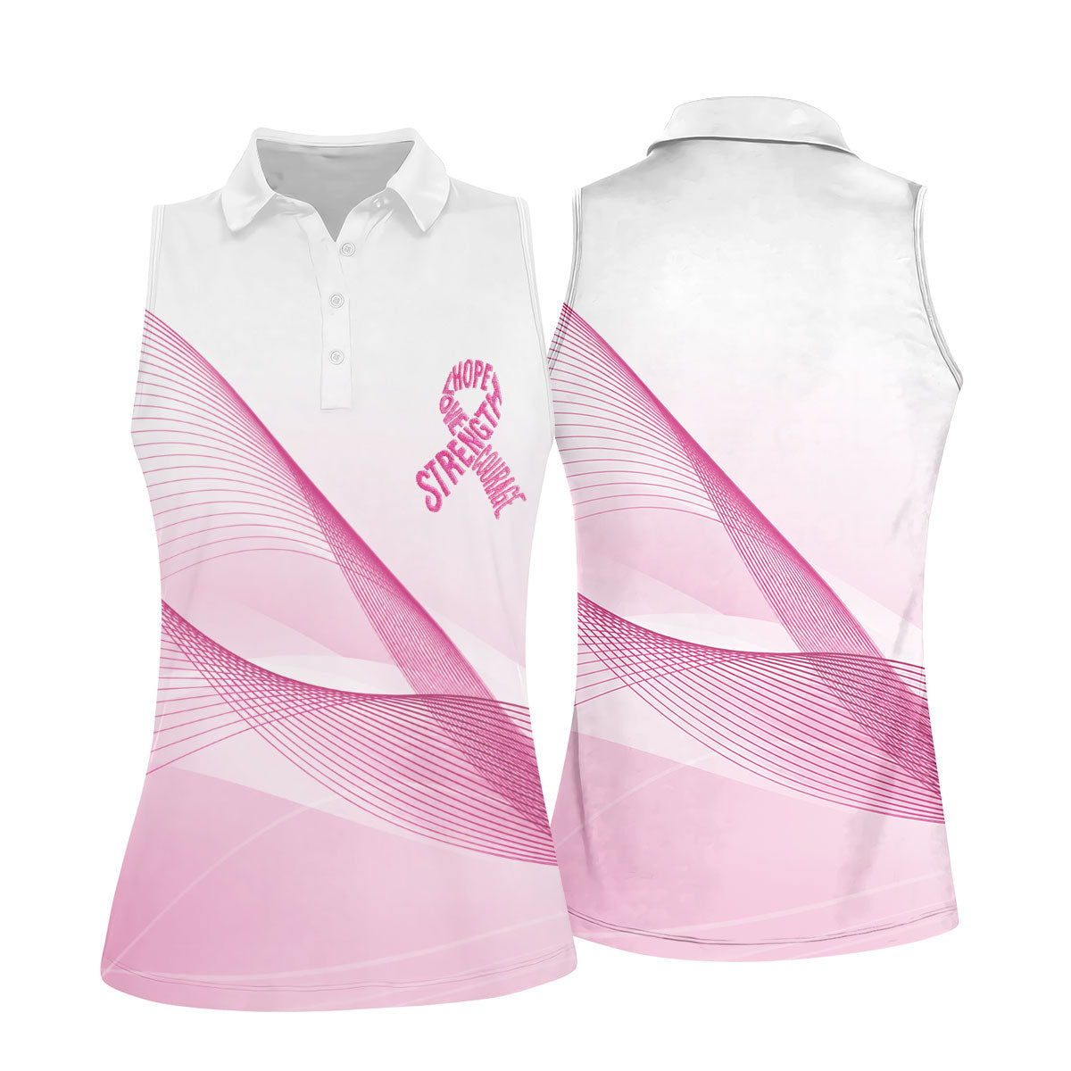 Hope Strength Courage Breast Cancer Polo Shirt, Golf Tops For Women, Printed Golf Shirt