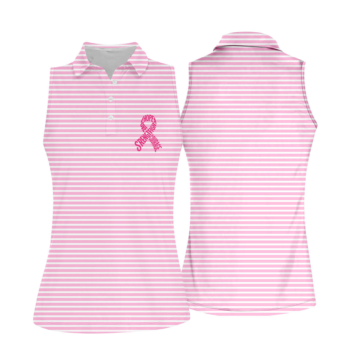 Hope Love Strength Courage Breast Cancer Polo Shirt, Women’s Golf Polo, Ladies Golf Shirts