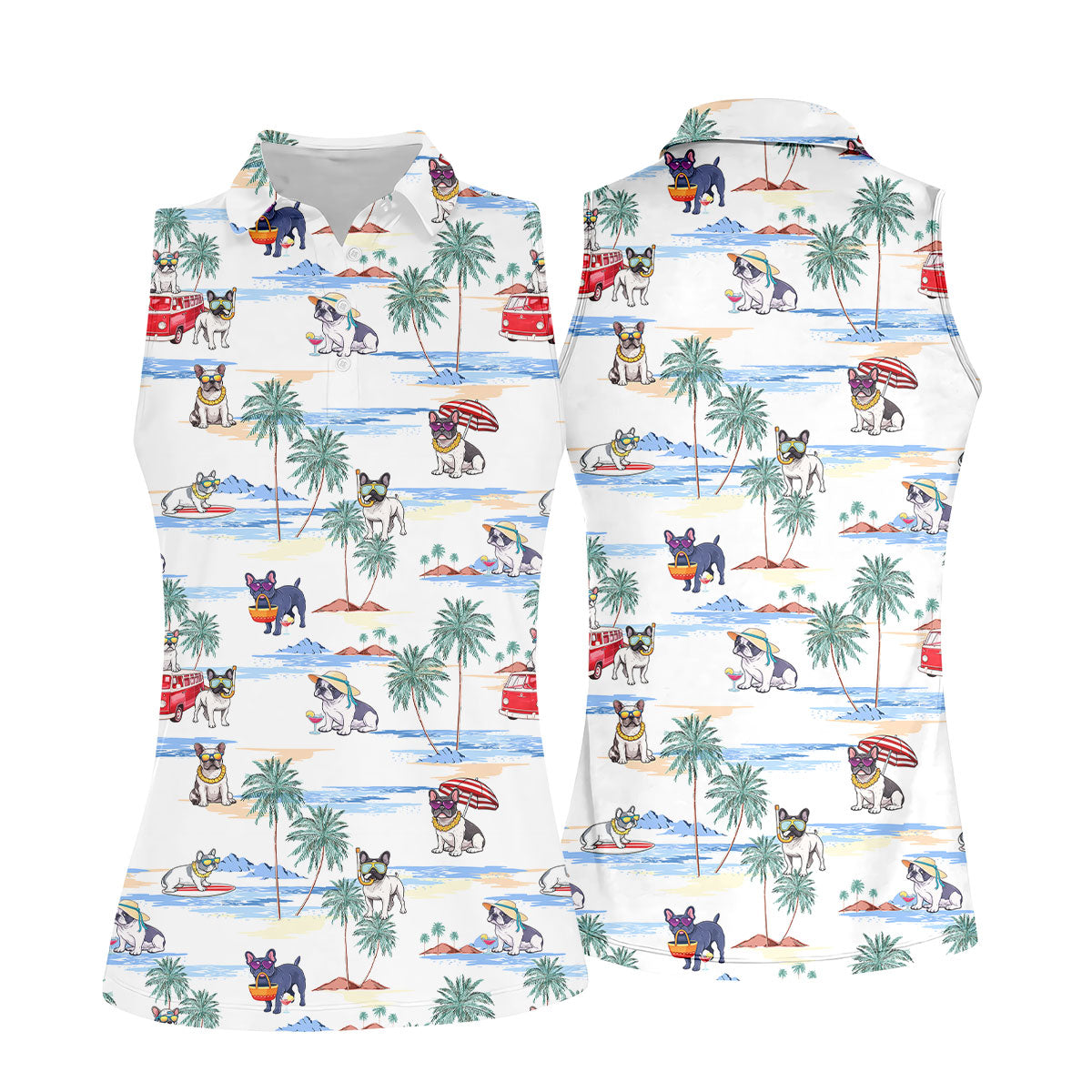 French Bulldog Beach Vacation Hawaiian Golf Polo Shirt, Ladies Golf Tops, Golf Polo For Women