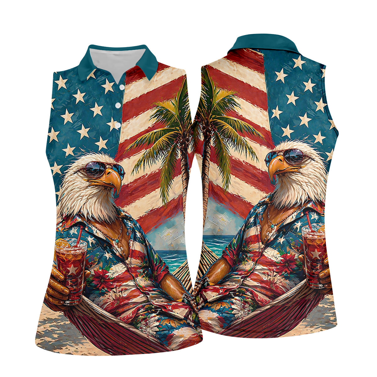 Cool Bald Eagle 250 Years American Flag Golf Shirt, Patriotic 4th Of July Golf Shirt For Women