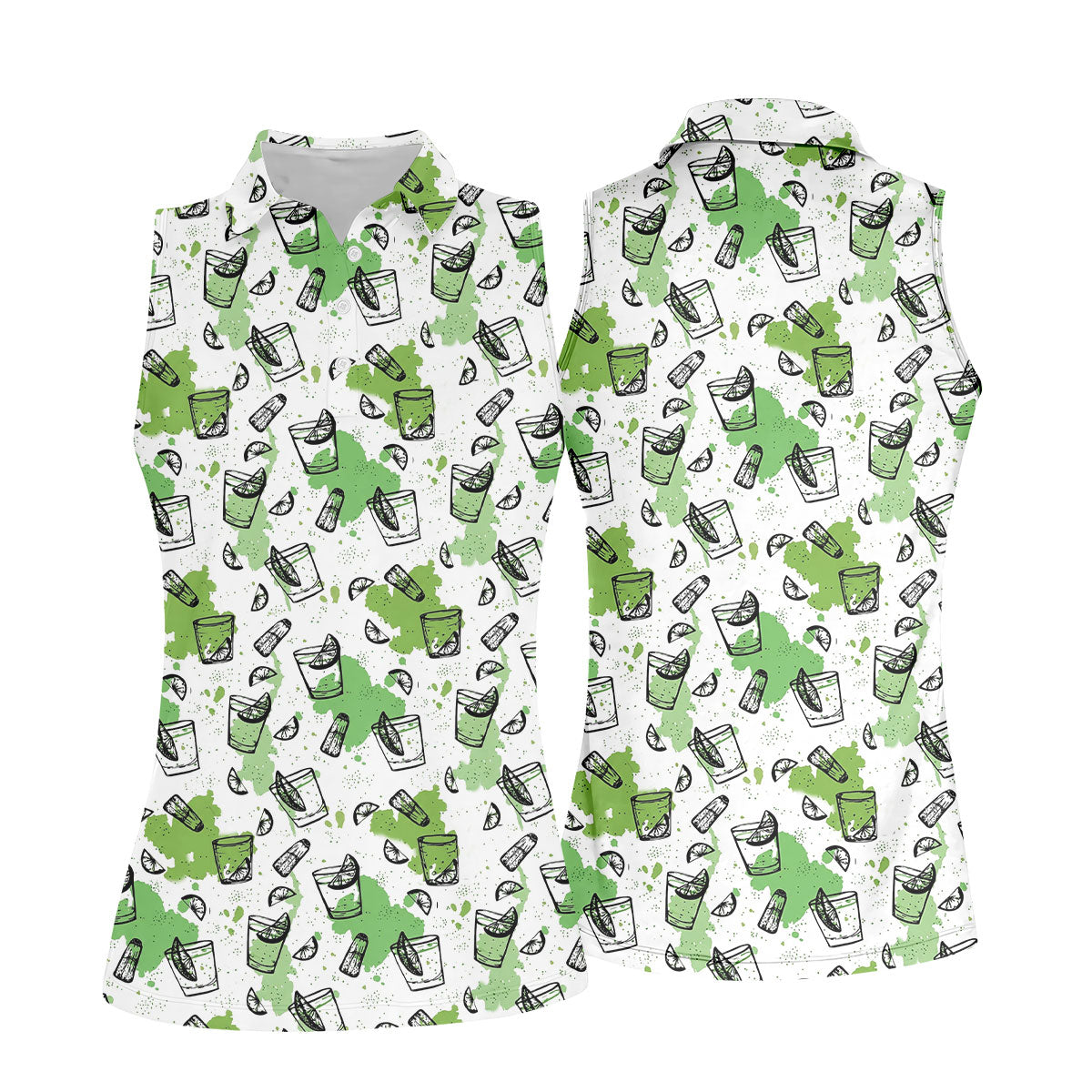 Green Cocktail Splash Pattern Golf Shirt, Ladies Golf Top, Hawaiian Golf Shirt, Women’s Golf Apparel