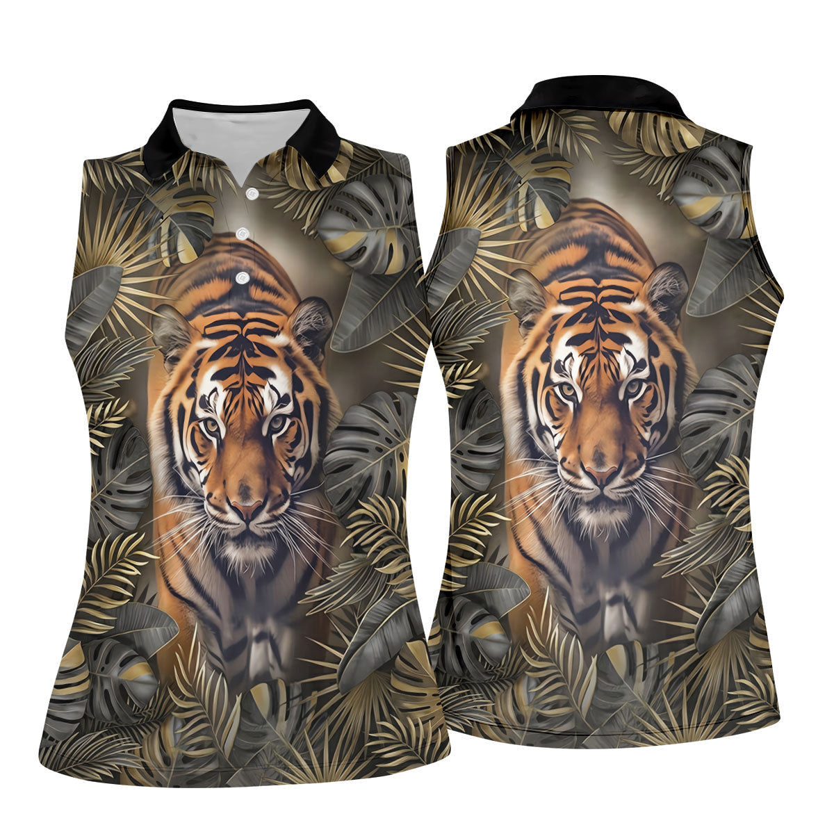 Majestic Tiger Tropical Golf Polo Shirt, Women's Golf Tops, Ladies Golf Shirt