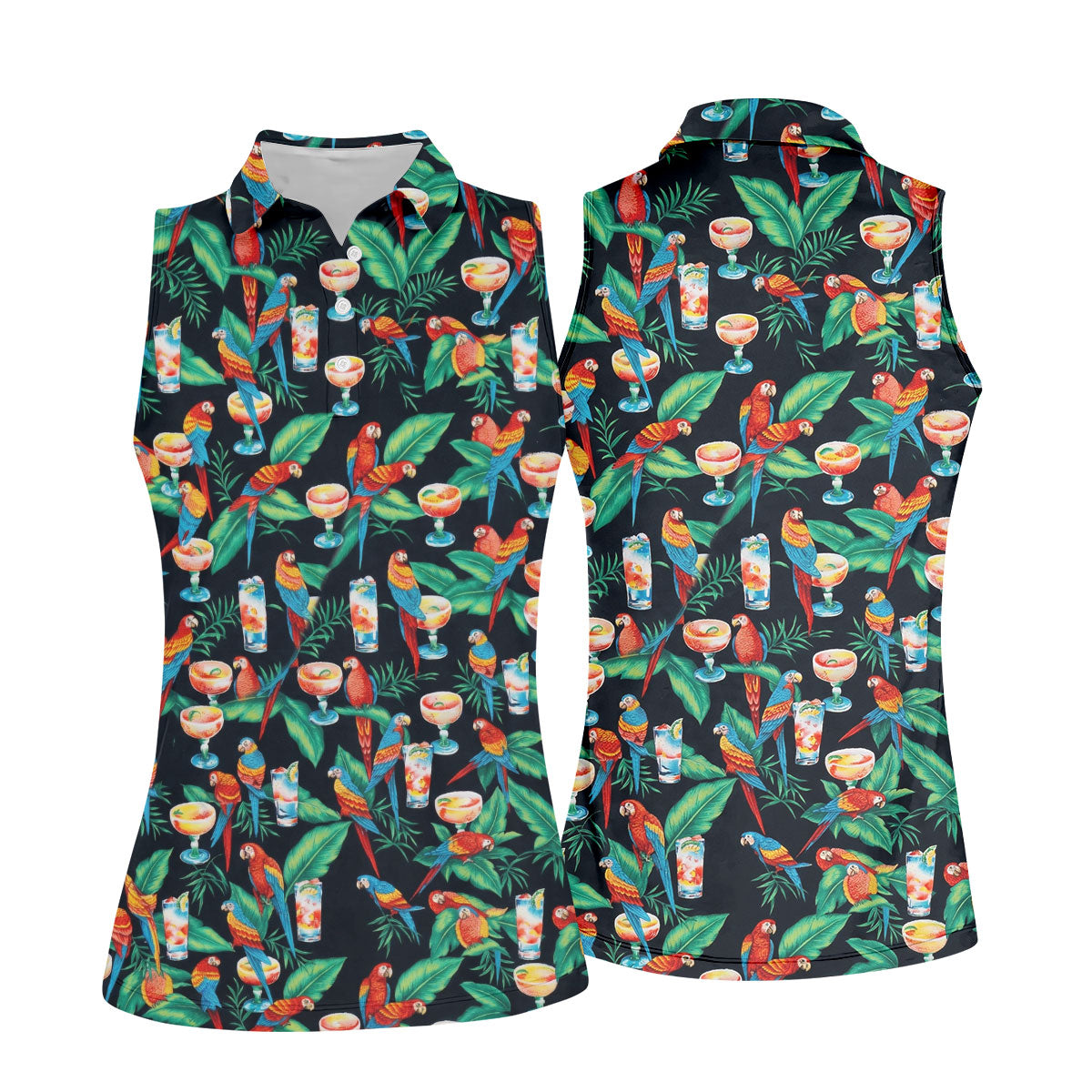 Colorful Parrots Margaritas Cinco De Mayo Celebration Fiesta Themed Tropical Pattern Golf Shirt For Women