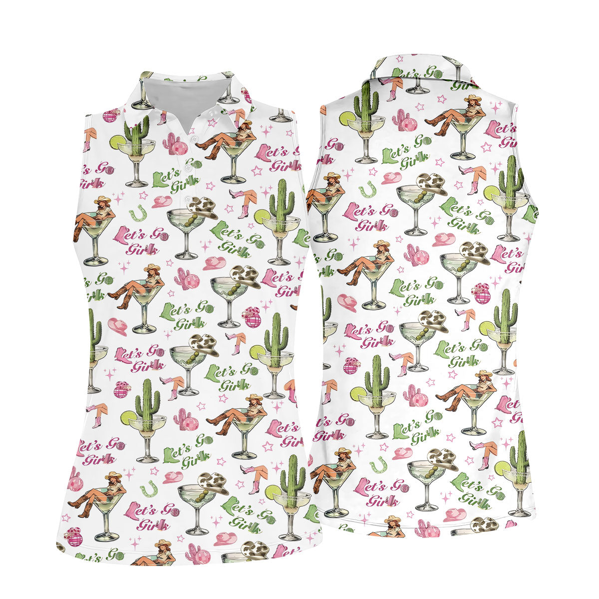 Let's Go Girls Cowgirl Margarita Hawaiian Golf Shirt, Women's Golf Tops, Golf Polo For Women