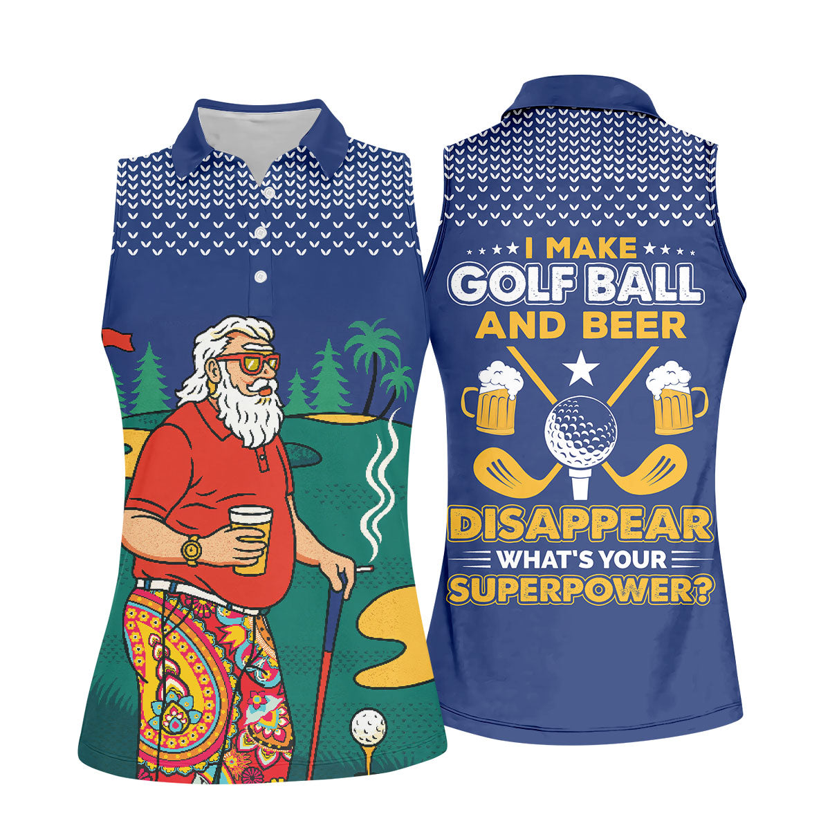 Funny Bearded Golfer Beer Lover Paisley Sleeve Golf Polo, Ladies Golf Shirts, Women’s Golf Apparel