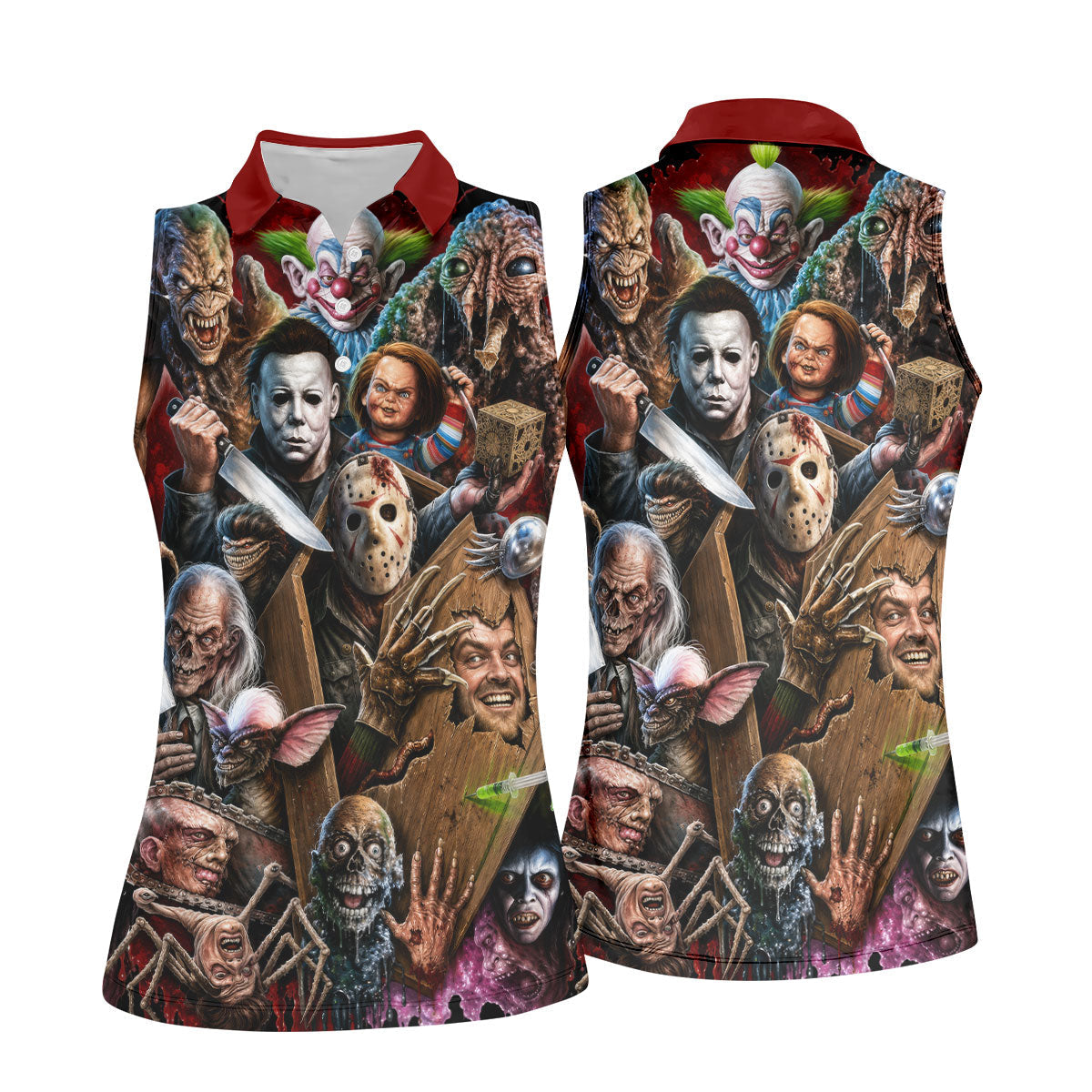 Classic Horror Character Halloween Golf Shirt, Women's Golf Apparel, Printed Golf Shirt