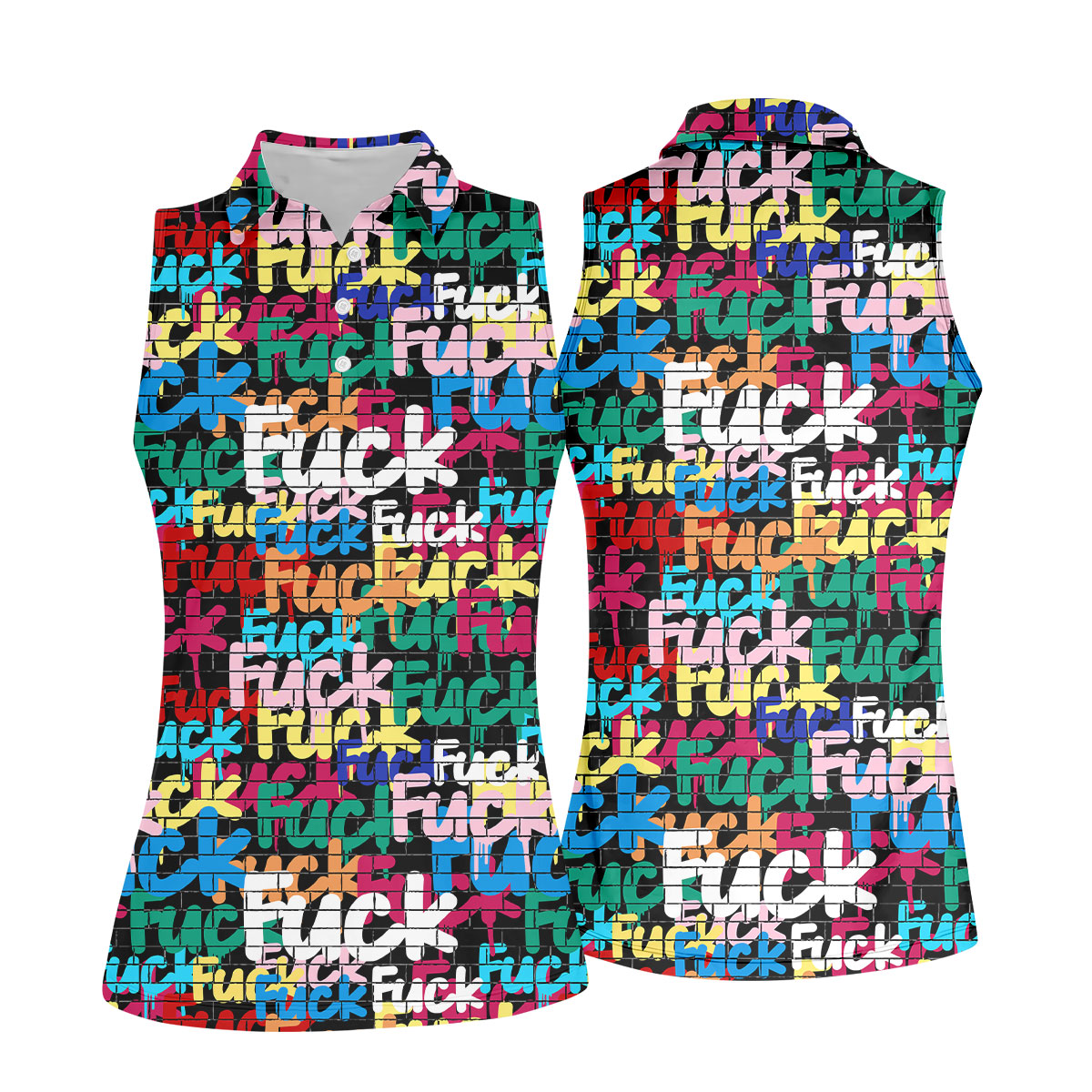 Bold Colorful Fuck Graffiti Typography Golf Shirt, Women's Golf Tops, Golf Shirts For Women