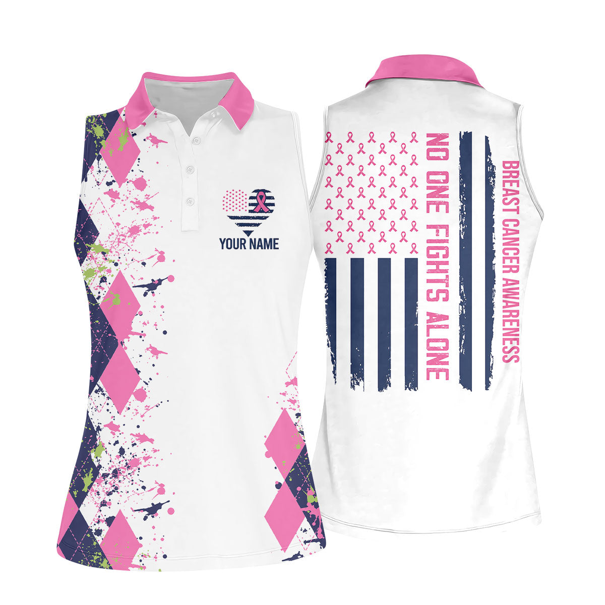 Custom No One Fights Alone Breast Cancer Shirt, Golf Shirts For Women, Ladies Golf Top