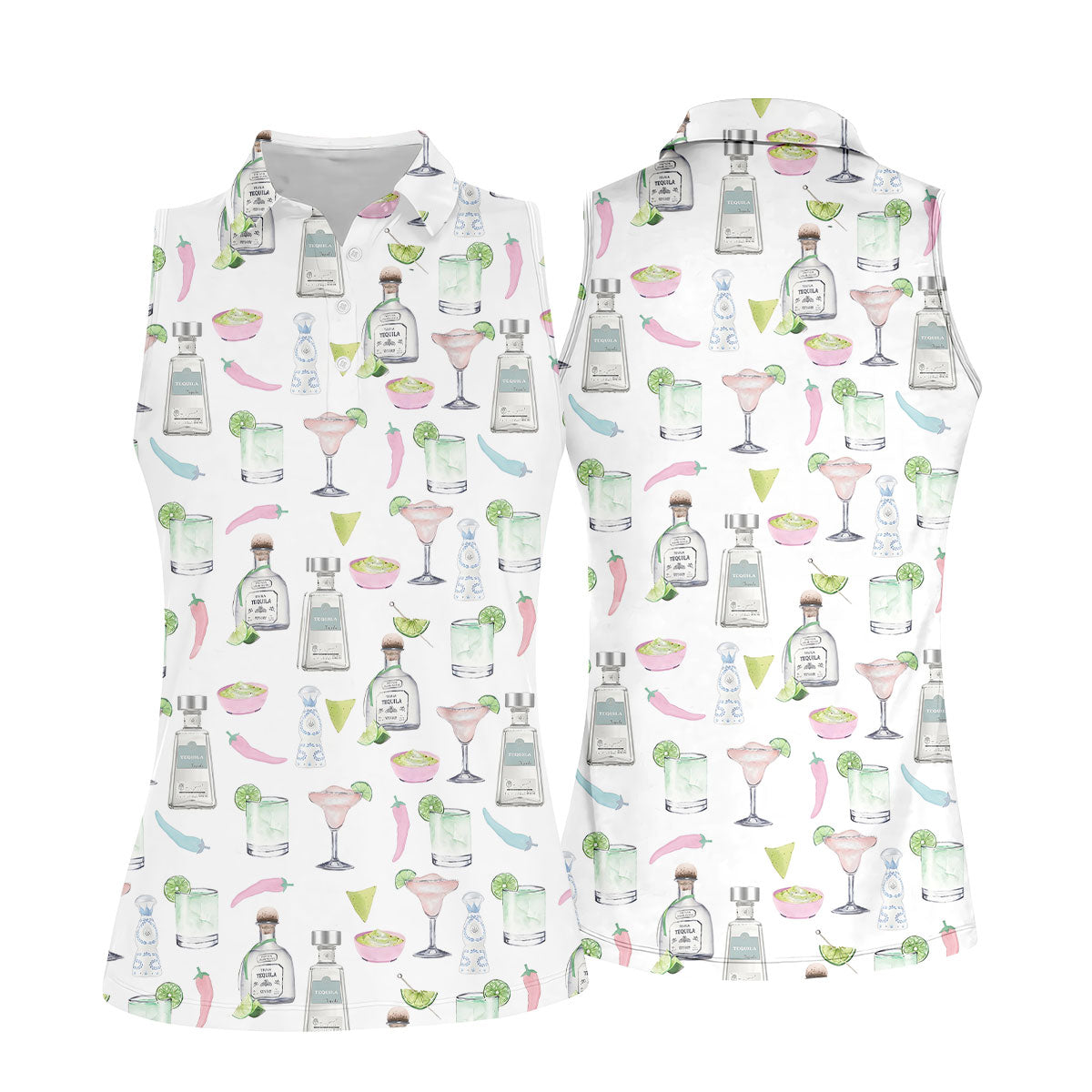 Pink Margarita Glass Tequila Lover Pastel Theme Women Golf Top, Ladies Golf Shirts, Golf Shirt For Women