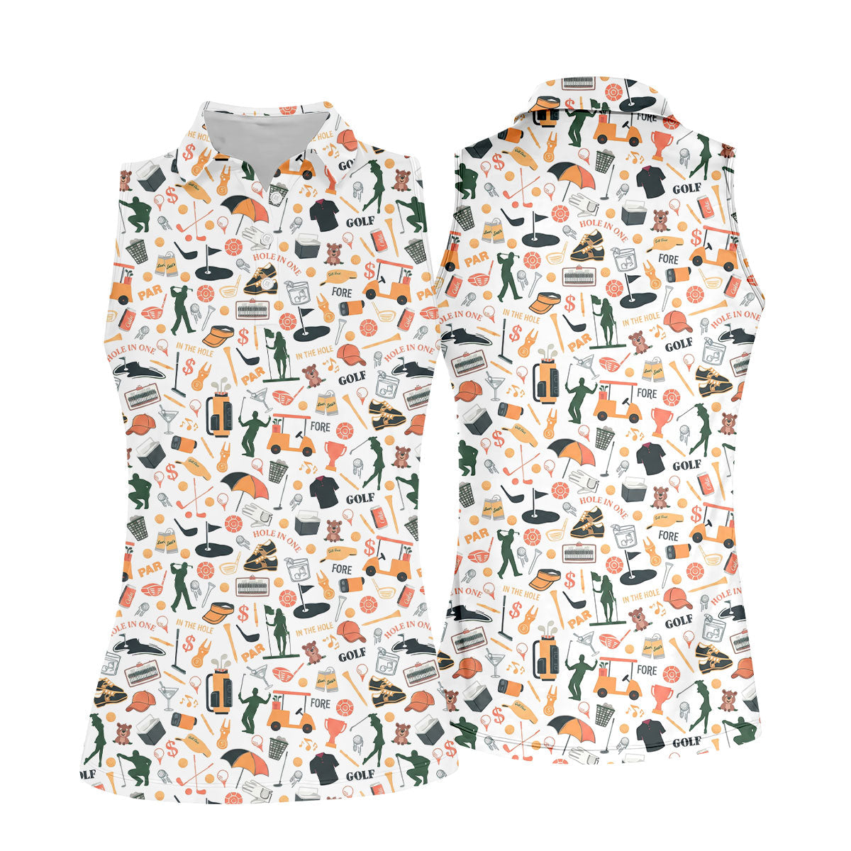 Golf Equipment Cart Ball Pattern Polo Shirt, Women’s Golf Polo, Performance Golf Shirt