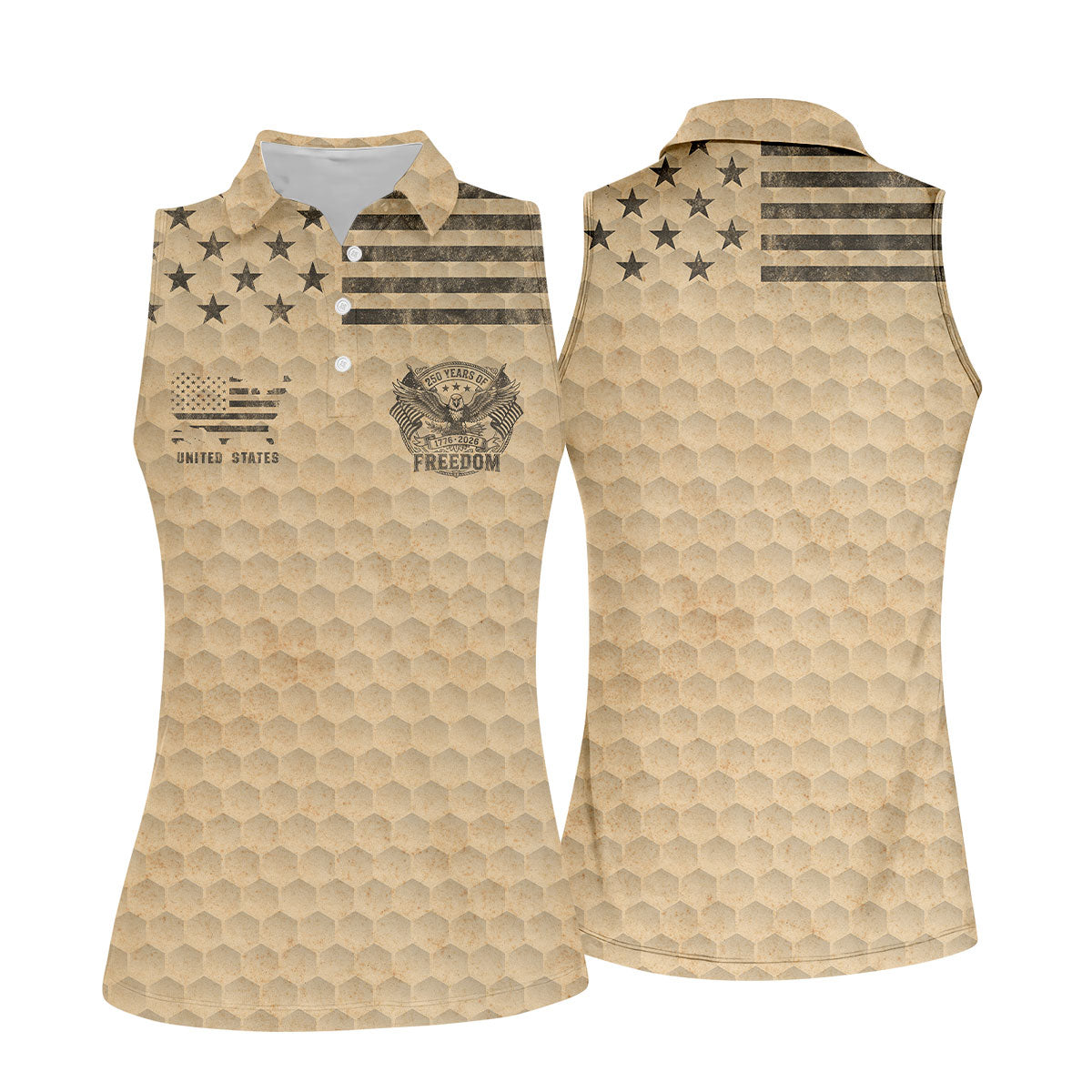 250 Years Of Freedom Distressed Golf Ball Pattern Patriotic Golf Shirt, 4th Of July Golf Shirt For Women