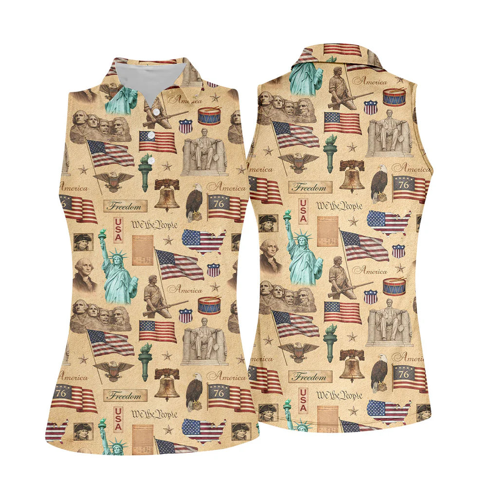We The People America Freedom 250th Anniversary Vintage Golf Shirt, Patriotic 4th Of July Golf Shirt For Women
