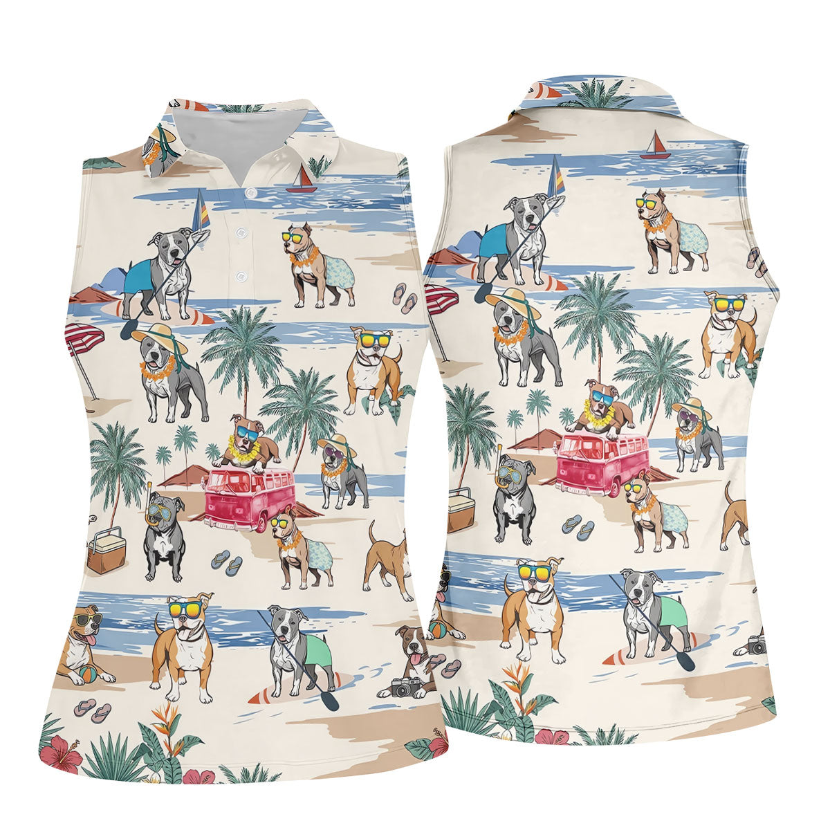 Pit Bull Beach Vacation Tropical Golf Polo Shirt, Golf Shirts For Women, Women's Golf Apparel