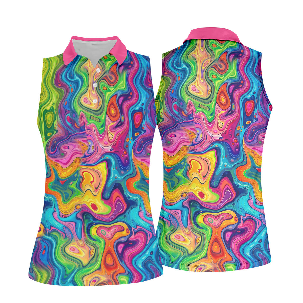 Liquid Marble Colorful Print Retro Golf Shirt, Women's Golf Tops, Ladies Golf Polos